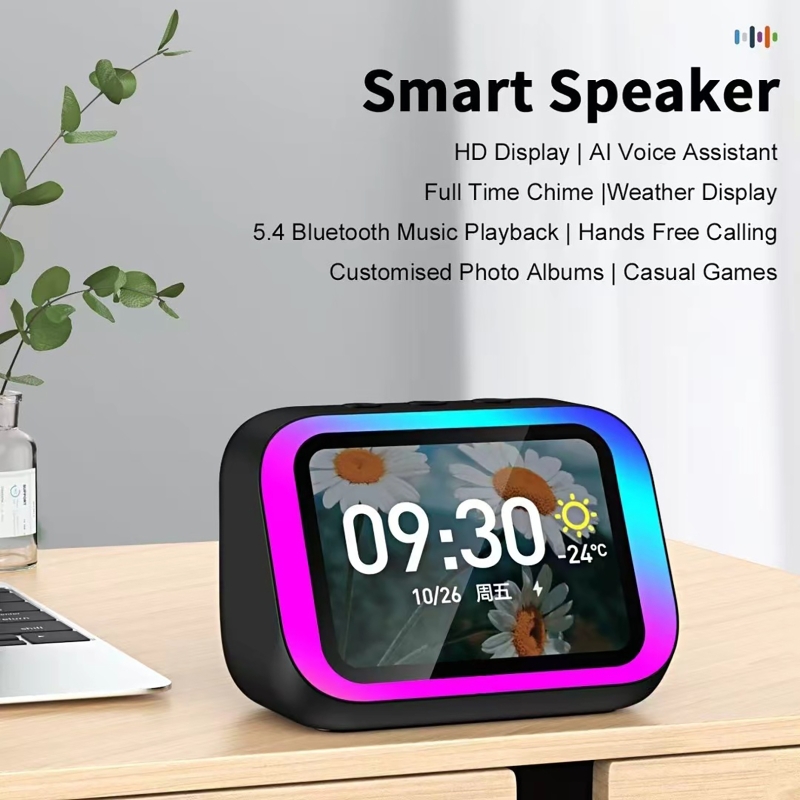 Smart Home Security - AI-stemassistent Bluetooth-luidspreker met RGB-kleurenverlichting Wekker LED-scherm